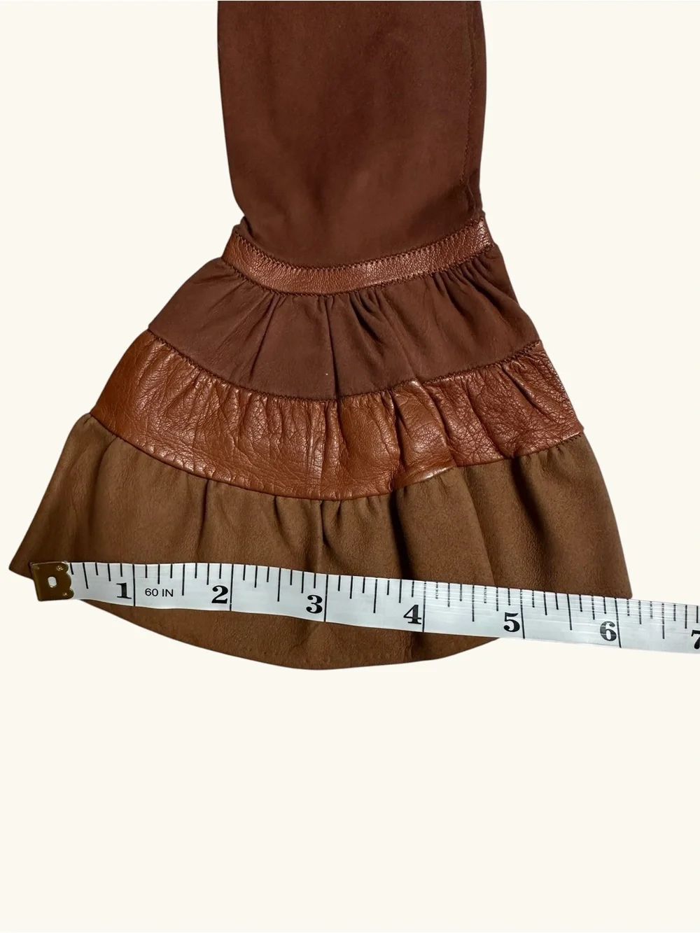 Vintage Long Brown Suede Gloves with Flared Cuffs